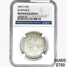 1860-O Seated Lib. 50C NGC Shipwreck Effect SS REP