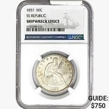 1857 Seated Lib. 50C NGC Shipwreck Effect SS REP.