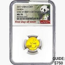 2017 .1058oz. Gold 50 Yuan China Panda NGC MS70
