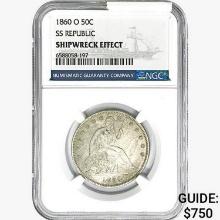 1860-O Seated Lib. 50C NGC Shipwreck Effect SS REP