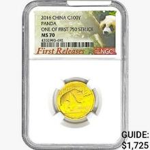 2016 .2822oz. Gold 100Yuan China Panda NGC MS70