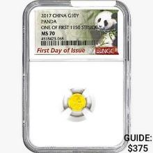 2017 .3215oz. Gold 10 Yuan China Panda NGC MS70