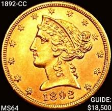 1892-CC $5 Gold Half Eagle