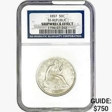 1857 Seated Lib. 50C NGC Shipwreck Effect SS REP.