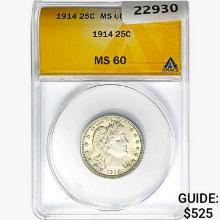 1914 Barber Quarter ANACS MS60