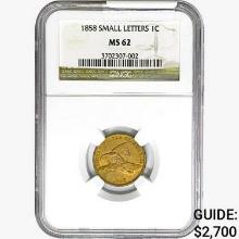 1858 Flying Eagle Cent NGC MS62 SM. Letters