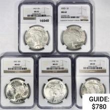 1922-1925 Set [5] Silver Peace Dollar NGC MS63