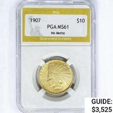 1907 $10 Gold Eagle PGA MS61 No Motto