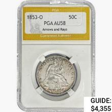 1853-O Seated Liberty Half Dollar PGA AU58 ARWS&Ra