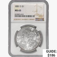 1881-S Morgan Silver Dollar NGC MS63