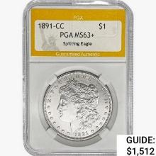 1891-CC Morgan Silver Dollar PGA MS63+ Spit. Eagle