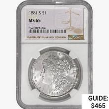 1881-S Morgan Silver Dollar NGC MS65