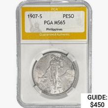 1907-S Philippines 1 Peso .5144oz. Silver PGA MS65