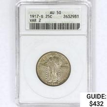 1917-S Standing Liberty Quarter ANACS AU50 VAR2