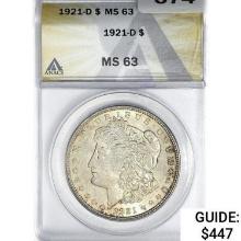 1921-D Morgan Silver Dollar ANACS MS63