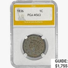 1836 Coronet Head Large Cent PGA MS63