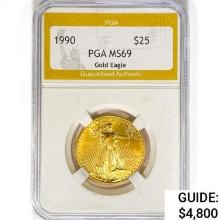 1990 $25 1/2oz. American Gold Eagle PGA MS69