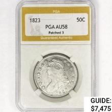 1823 Ptchd 3 Capped Bust Half Dollar PGA AU58