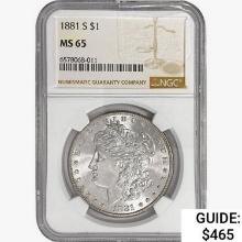 1881-S Morgan Silver Dollar NGC MS65