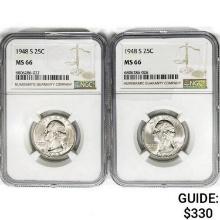 1948-S [2] Washington Silver Quarter NGC MS66