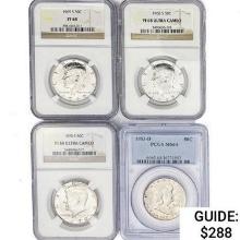 1953-1970 [4] Silver Half Dollars NGC/PCGS PF/MS