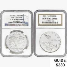 2005&2011 [2] US Varied Silver Coinage NGC PF70 UC