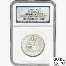 1861-O Seated Lib. 50C NGC Shipwreck EffectSS Rep.