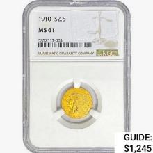 1910 $2.50 Gold Quarter Eagle NGC MS61