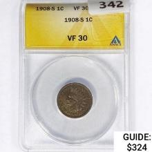 1908-S Indian Head Cent ANACS VF30