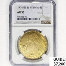 1804PTS PJ Bolivia 8E .88 oz Gold NGC AU55