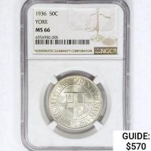 1936 York Half Dollar NGC MS66