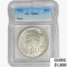 1921 Silver Peace Dollar ICG MS63