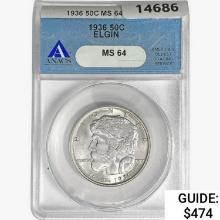 1936 Elgin Half Dollar ANACS MS64