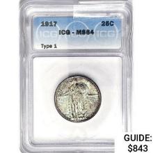 1917 T1 Standing Liberty Quarter ICG MS64