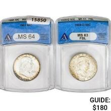 1949&1960 [2] Franklin Half Dollar ANACS MS63/64