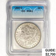 1886-O Morgan Silver Dollar ICG MS61