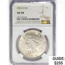 1923-D Silver Peace Dollar NGC AU58