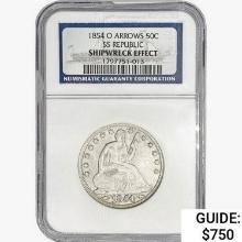 1854-O Seated Lib. 50C NGC Shipwreck Effect SS Rep