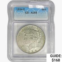 1934-D Silver Peace Dollar ICG AU55