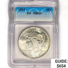 1934 Silver Peace Dollar ICG MS63+