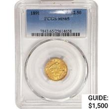 1891 $2.50 Gold Quarter Eagle PCGS MS65