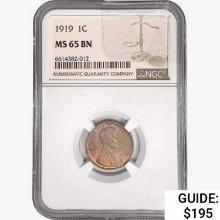 1919 Wheat Cent NGC MS65 BN