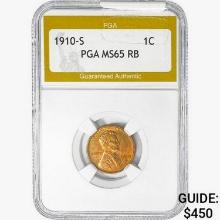 1910-S Wheat Cent PGA MS65 RB