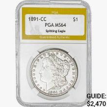 1891-CC Morgan Silver Dollar PGA MS64 Spitting Eag