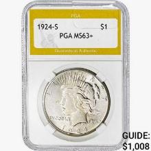 1924-S Silver Peace Dollar PGA MS63+