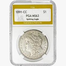 1891-CC Morgan Silver Dollar PGA MS63 Spitting Eag