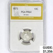 1873 Seated Liberty Dime PGA PR64 Arrows