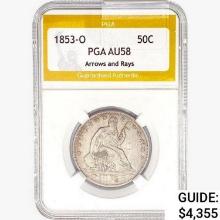 1853-O Seated Liberty Half Dollar PGA AU58 ARWS&Ra