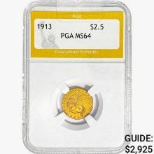 1913 $2.50 Gold Quarter Eagle PGA MS64