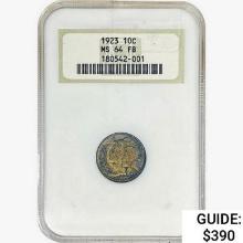 1923 Mercury Silver Dime NGC MS64 FB